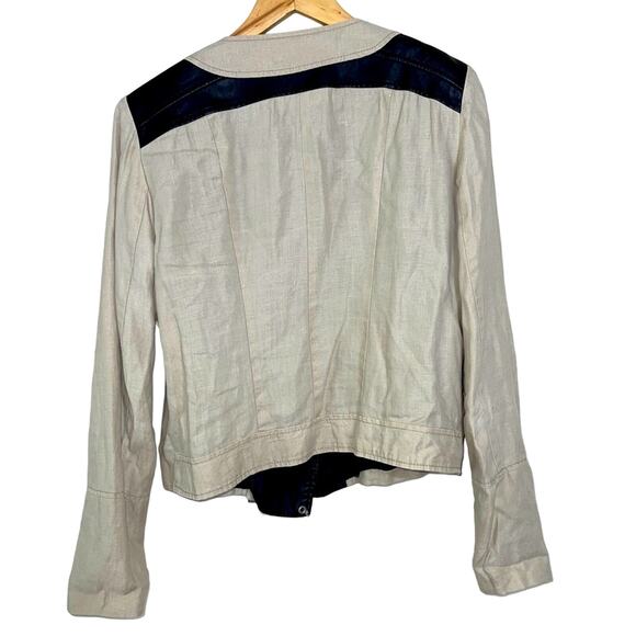 Zara Trafaluc Linen Moto Blazer Jacket Off White/Black Size L - Picture 2 of 5